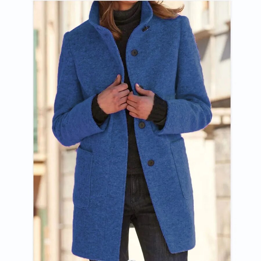 Damen Winterjacke Lang | Wintermantel Mit Knopfverschluss und Taschen