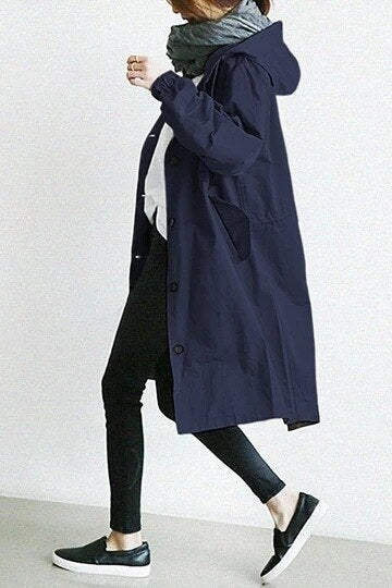 Trenchcoat Damen Lang Übergangsjacke | Kapuze Leicht Modern