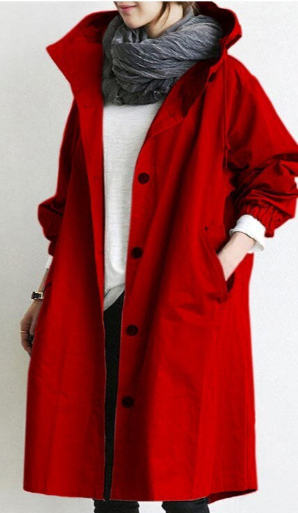 Trenchcoat Damen Lang Übergangsjacke | Kapuze Leicht Modern