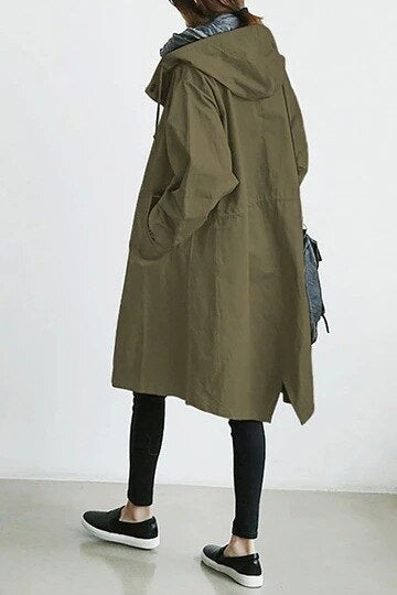 Trenchcoat Damen Lang Übergangsjacke | Kapuze Leicht Modern