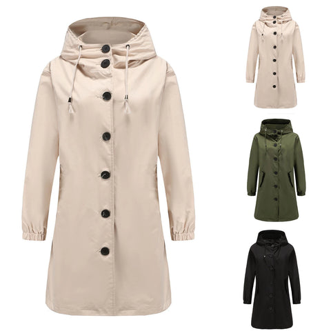 Trenchcoat Damen Lang Übergangsjacke | Kapuze Leicht Modern