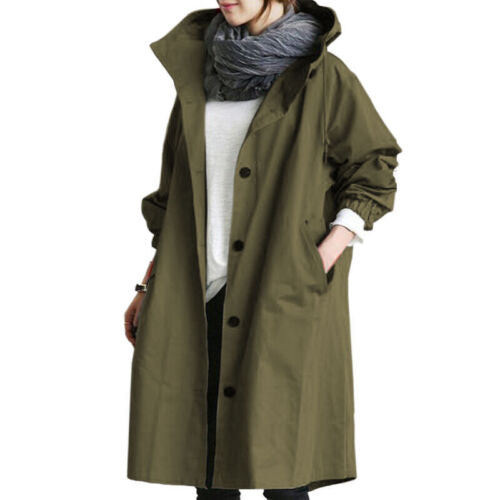 Trenchcoat Damen Lang Übergangsjacke | Kapuze Leicht Modern