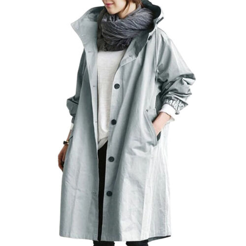 Trenchcoat Damen Lang Übergangsjacke | Kapuze Leicht Modern