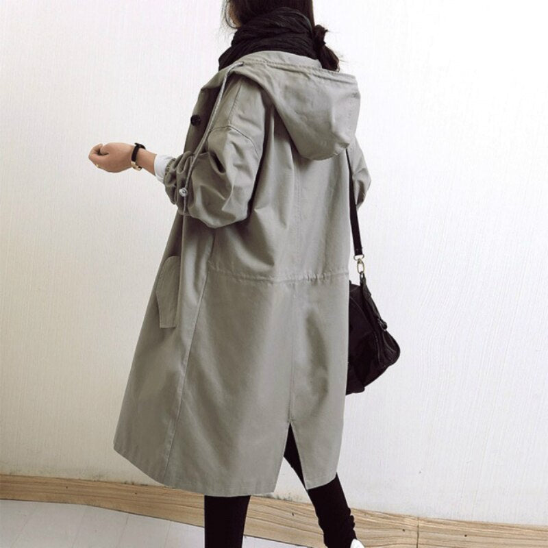 Trenchcoat Damen Lang Übergangsjacke | Kapuze Leicht Modern