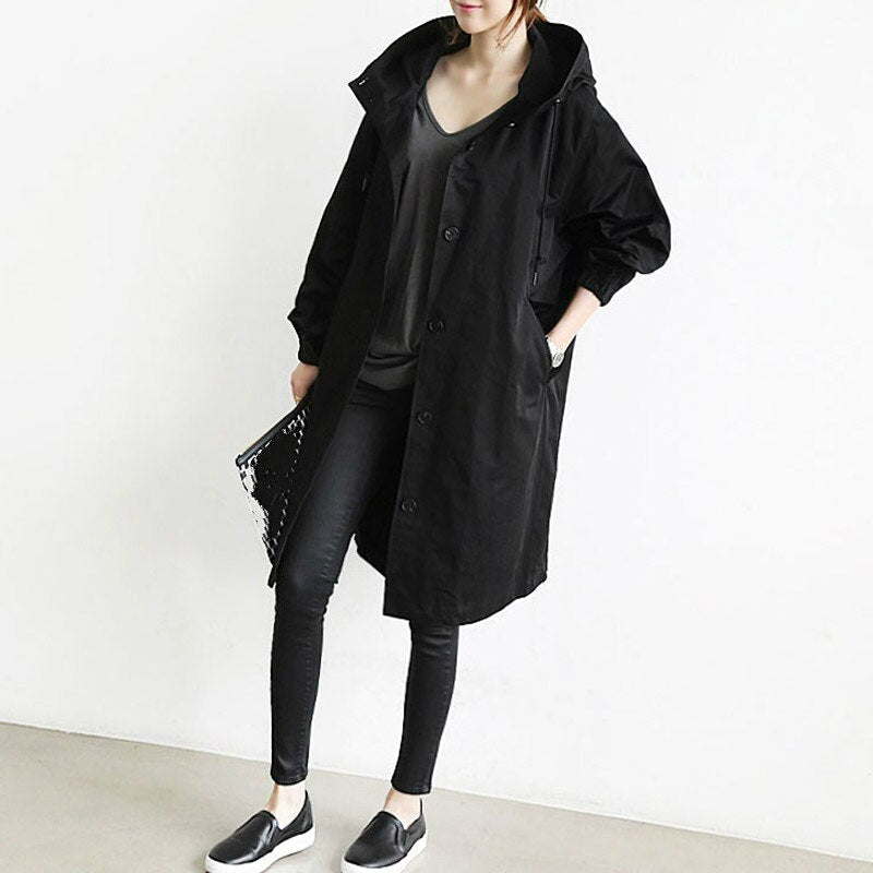 Trenchcoat Damen Lang Übergangsjacke | Kapuze Leicht Modern