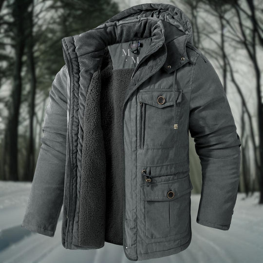 Herren Warme Winterjacke | Kapuze und Taschen Reißverschlussjacke