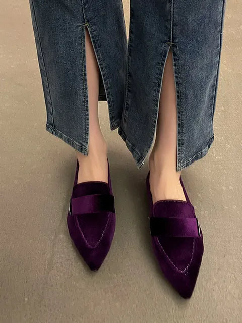 Samt Spitzer Zehenparti Loafer für Damen