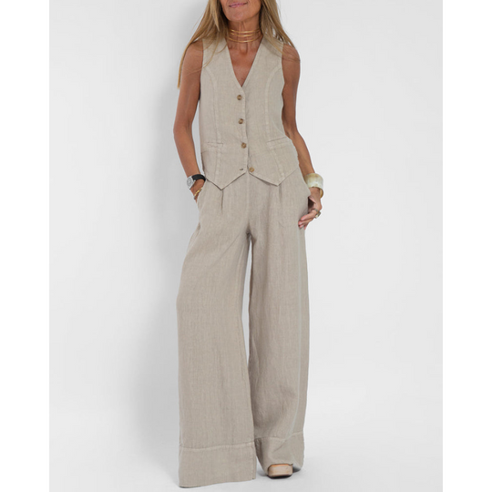 Weste und Hose Leinen-Sommer-Set für Damen