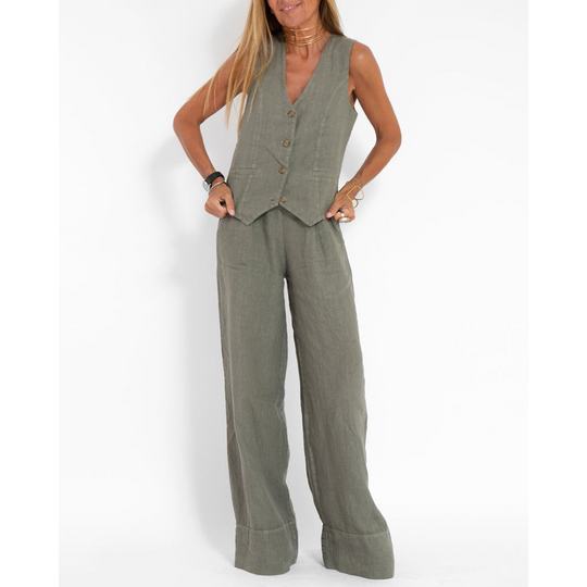 Weste und Hose Leinen-Sommer-Set für Damen
