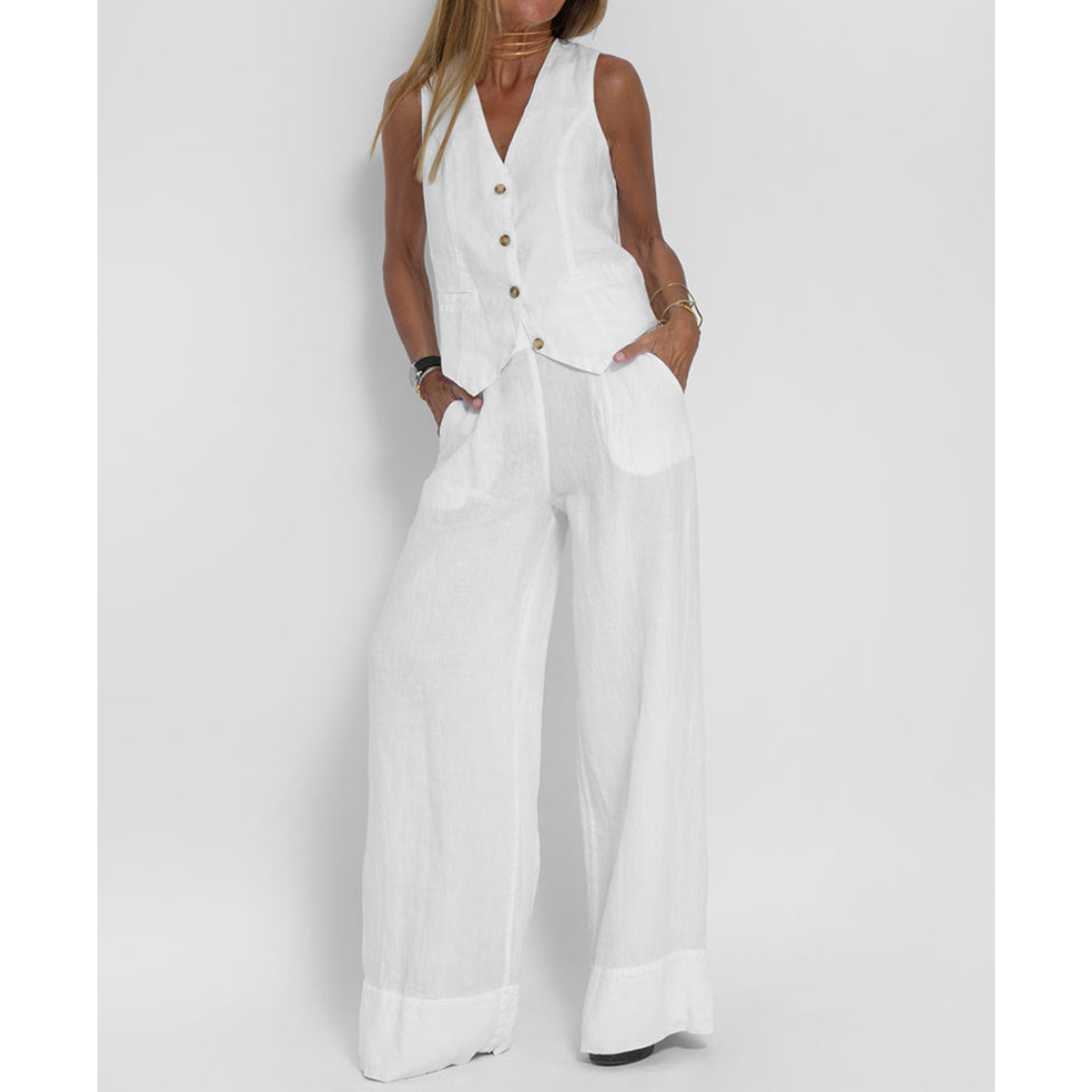 Weste und Hose Leinen-Sommer-Set für Damen