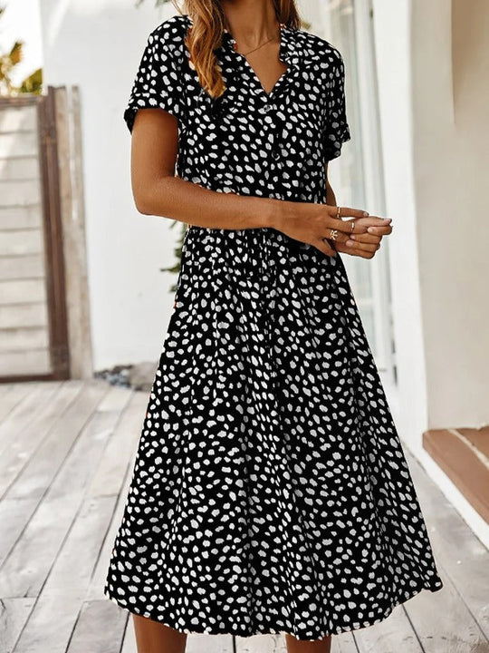 Kurzarm Print Midikleid mit Kordelzug für Damen