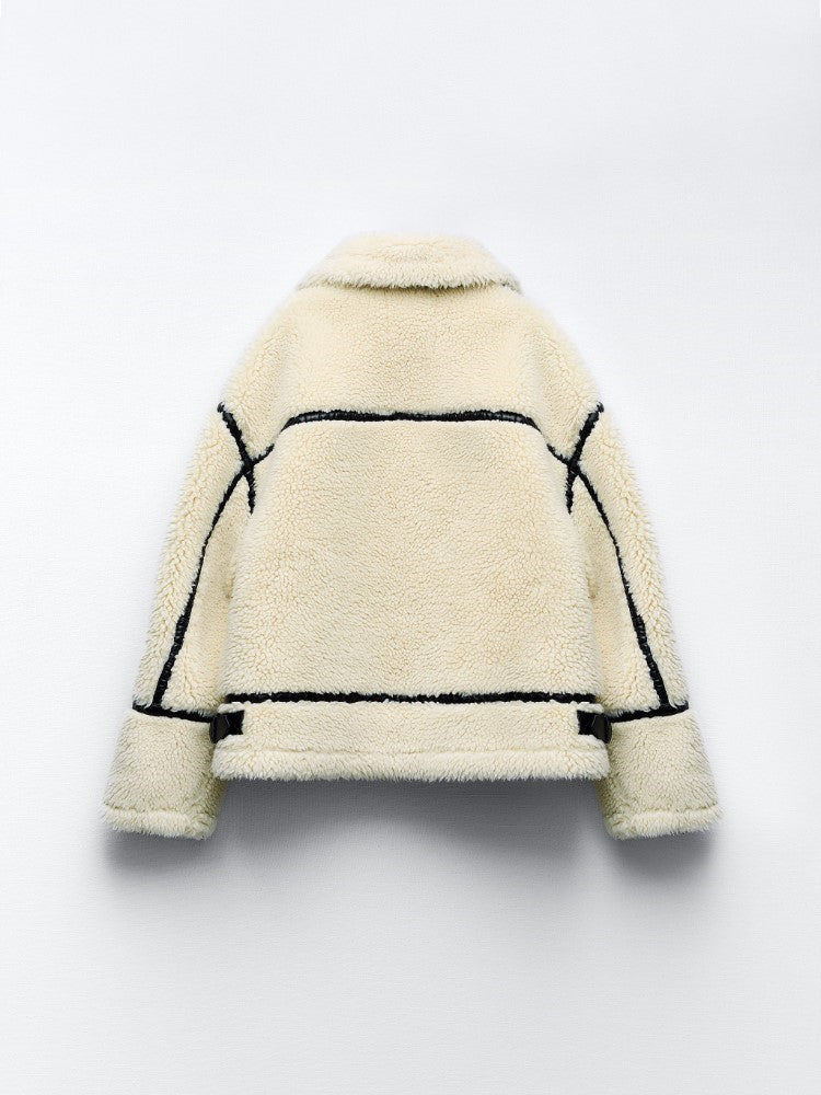 Gefütterte Teddy Damen Winterjacke | Jacke Mit Reißverschluss Und Kragen