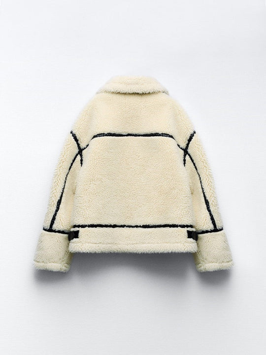 Gefütterte Teddy Damen Winterjacke | Jacke Mit Reißverschluss Und Kragen