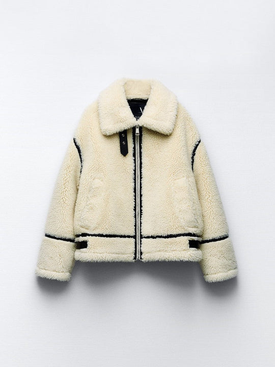 Gefütterte Teddy Damen Winterjacke | Jacke Mit Reißverschluss Und Kragen