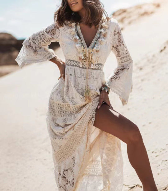Boho V-Ausschnitt Maxikleid für Damen