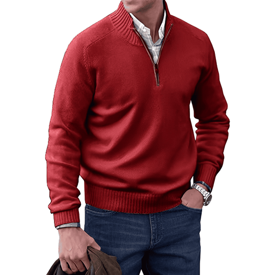 Pullover Herren | Strickpullover mit halbem Reißverschluss und Stehkragen