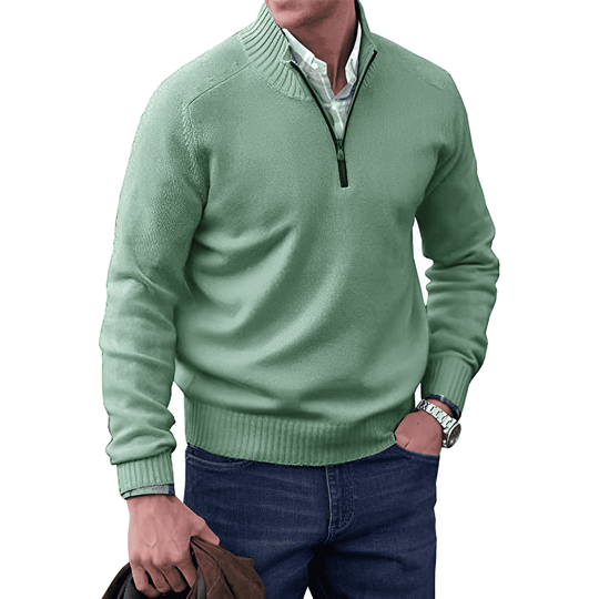 Pullover Herren | Strickpullover mit halbem Reißverschluss und Stehkragen