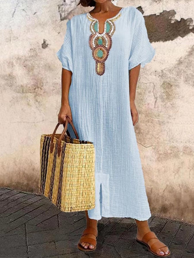 Oversized-Boho-Leinen-Sommerkleid für Damen