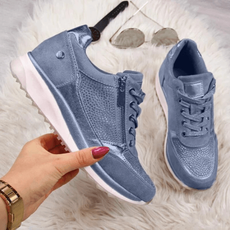 Blaue Lace Up Sneakers mit Reißverschluss für Damen