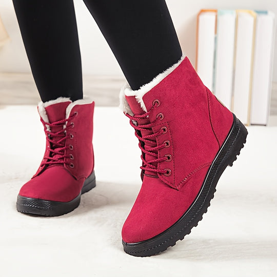 Winterschuhe Damen | Knöchelhohe Flache Stiefel mit Schnürverschluss