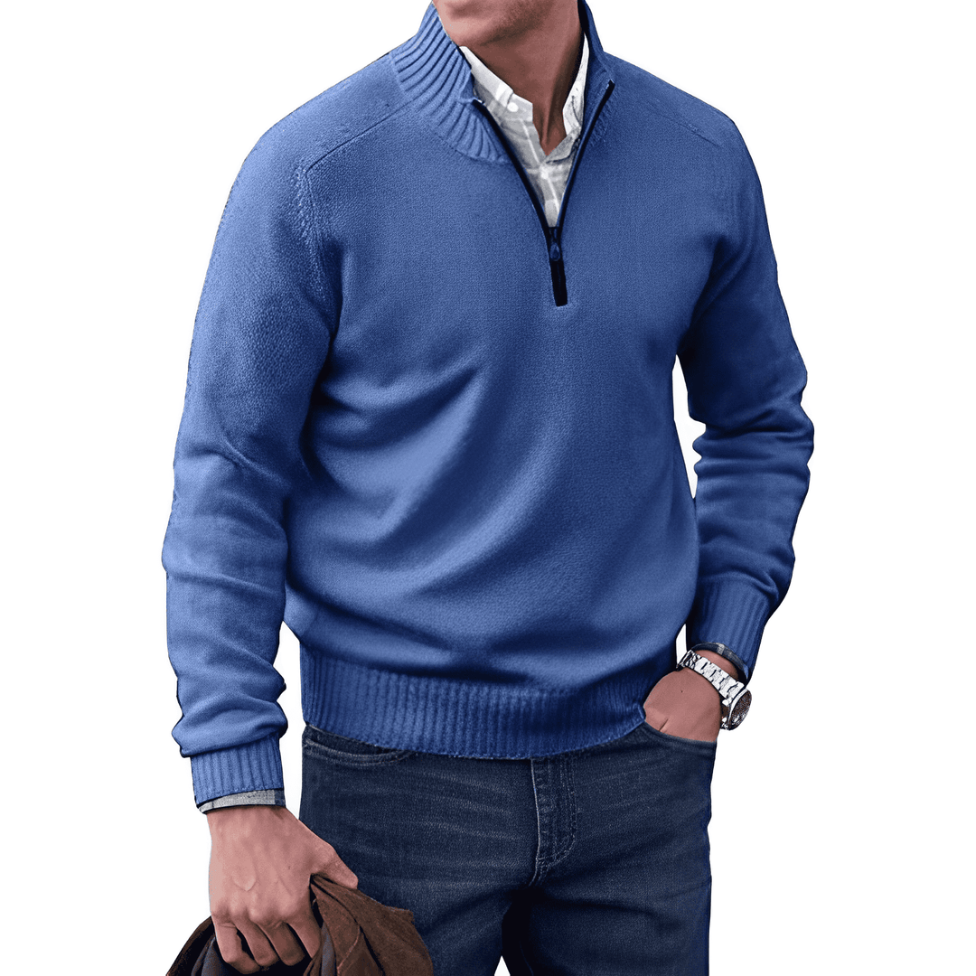 Pullover Herren | Strickpullover mit halbem Reißverschluss und Stehkragen