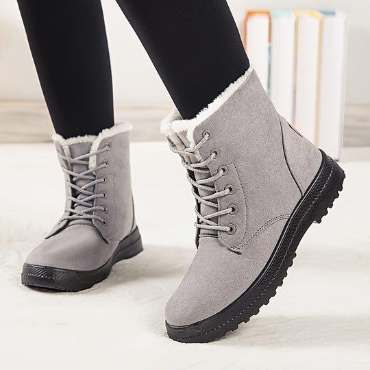 Winterschuhe Damen | Knöchelhohe Flache Stiefel mit Schnürverschluss
