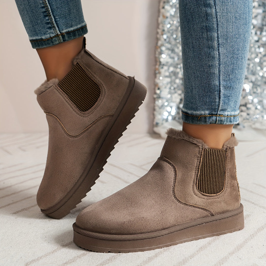 Winterschuhe Damen | Knöchelhoch Slip-On Stiefel Mit Rundkappe
