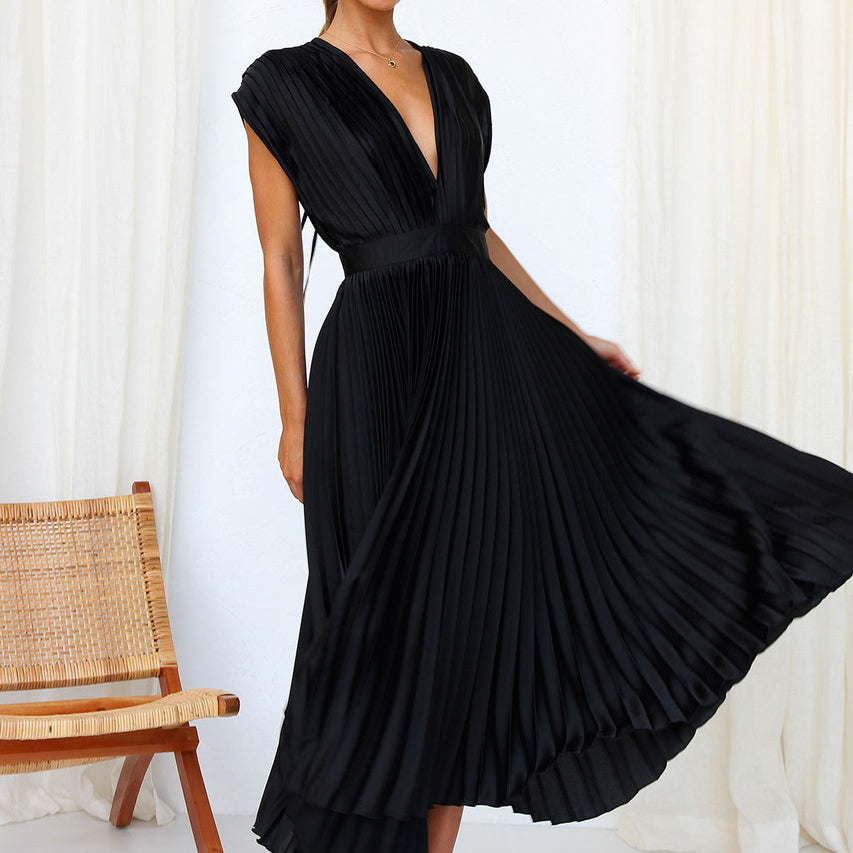 V-Ausschnitt  Plissee Midikleid für Damen