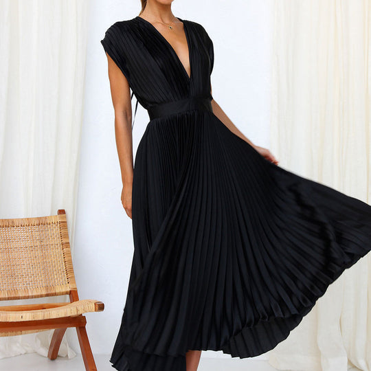 V-Ausschnitt  Plissee Midikleid für Damen