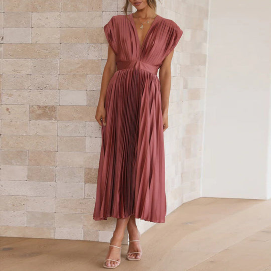 V-Ausschnitt  Plissee Midikleid für Damen