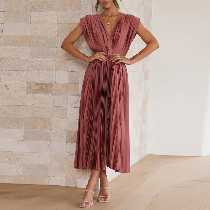 V-Ausschnitt  Plissee Midikleid für Damen