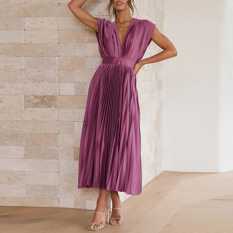V-Ausschnitt  Plissee Midikleid für Damen