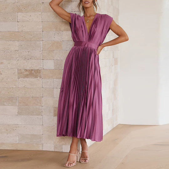 V-Ausschnitt  Plissee Midikleid für Damen