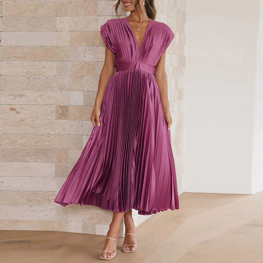 V-Ausschnitt  Plissee Midikleid für Damen