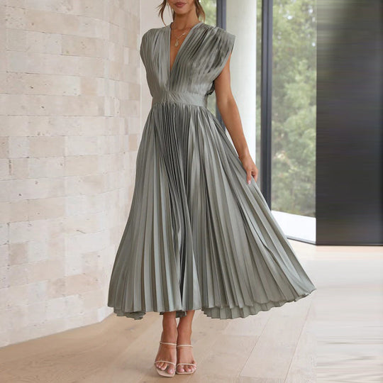 V-Ausschnitt  Plissee Midikleid für Damen