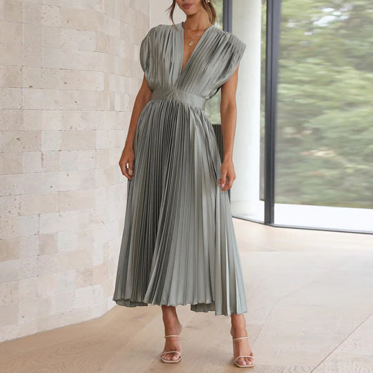 V-Ausschnitt  Plissee Midikleid für Damen