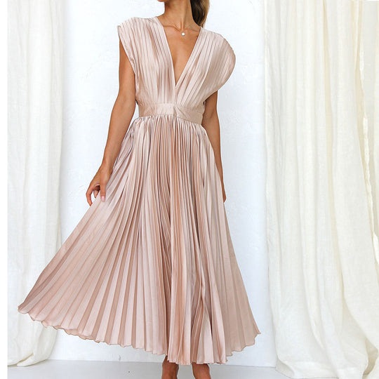 V-Ausschnitt  Plissee Midikleid für Damen