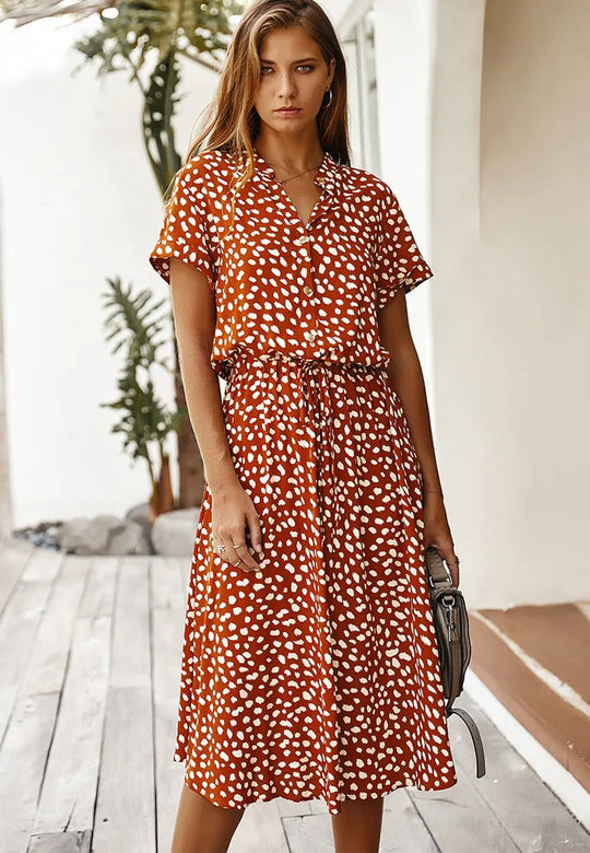 Kurzarm Print Midikleid mit Kordelzug für Damen