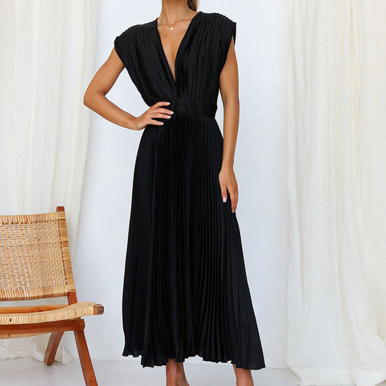 V-Ausschnitt  Plissee Midikleid für Damen