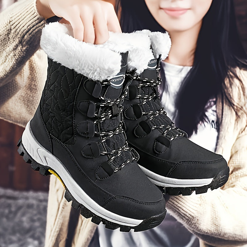 Winterschuhe Damen Stiefel | Knöchelhoch mit Schnürung und Runder Kappe
