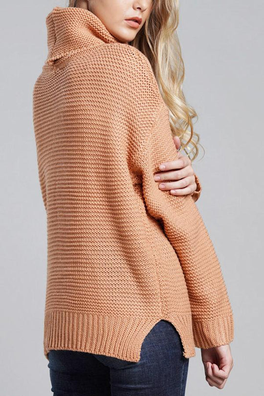 Grobstrickpullover Damen | mit Hohem Kragen und Langem Ärmel