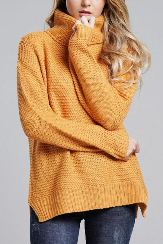 Grobstrickpullover Damen | mit Hohem Kragen und Langem Ärmel