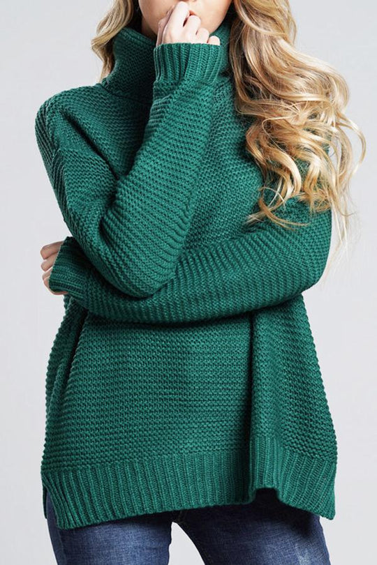 Grobstrickpullover Damen | mit Hohem Kragen und Langem Ärmel
