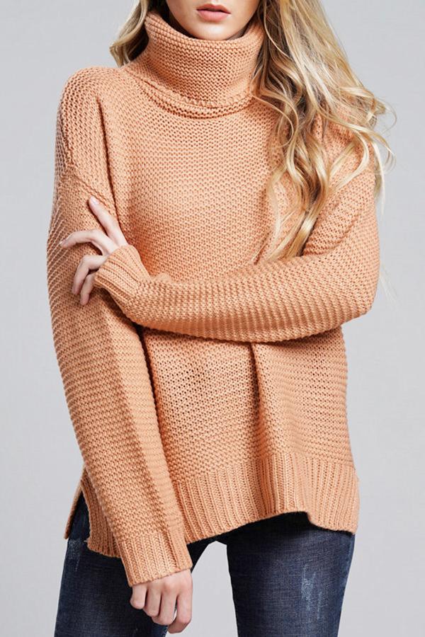 Grobstrickpullover Damen | mit Hohem Kragen und Langem Ärmel