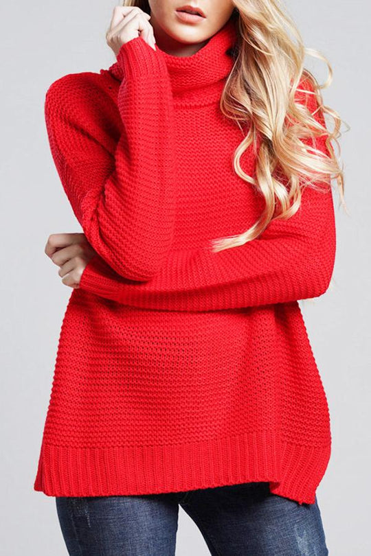 Grobstrickpullover Damen | mit Hohem Kragen und Langem Ärmel