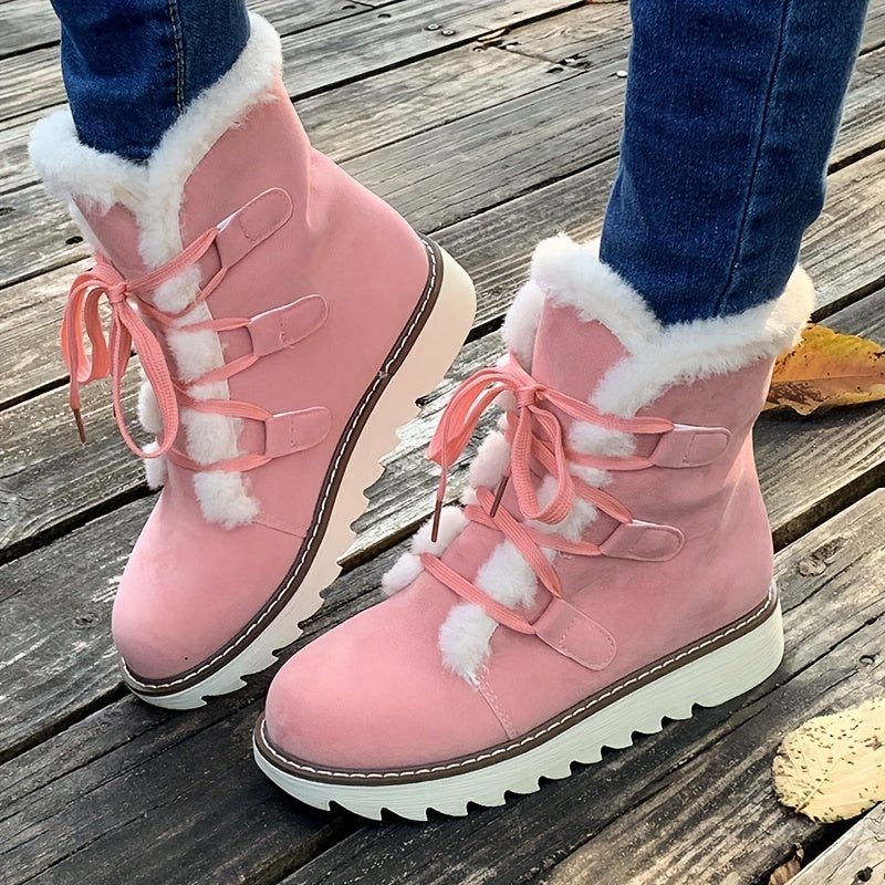 Winterschuhe Damen| Schnürung Mit Runder Kappe Und Plateau Stiefel