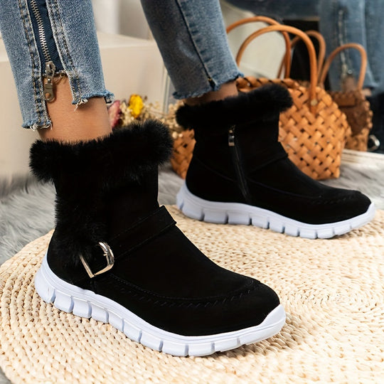 Winterschuhe Damen Stiefel | Seitlicher Reißverschluss mit Riemendetail