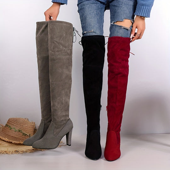 Overknee Stiefel Damen | Hoher Schaft mit Bindung und Reißverschluss
