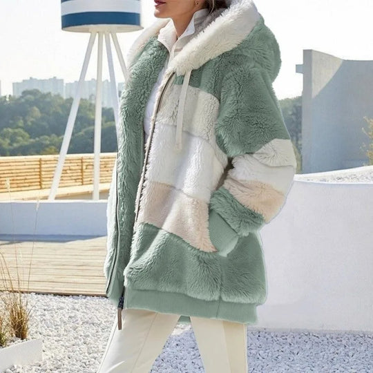 Damen Kuschelige Jacke mit Kapuze | Reißverschluss und Taschen
