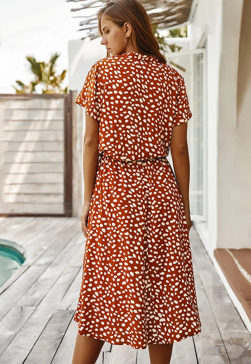 Kurzarm Print Midikleid mit Kordelzug für Damen